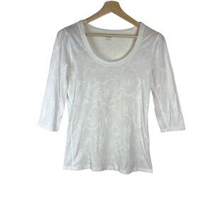 Three Dots White Scoop Neck 3/4 Sleeve Floral Burnout Textured Tee size XL